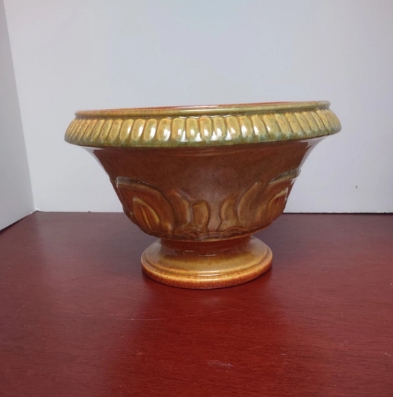 Haegar Vintage Mid Century Pottery Brown Green Glazed Pedestal Planter Vase #230 - Picture 2 of 11